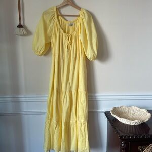 Faithfull the brand yellow puff sleeve dress